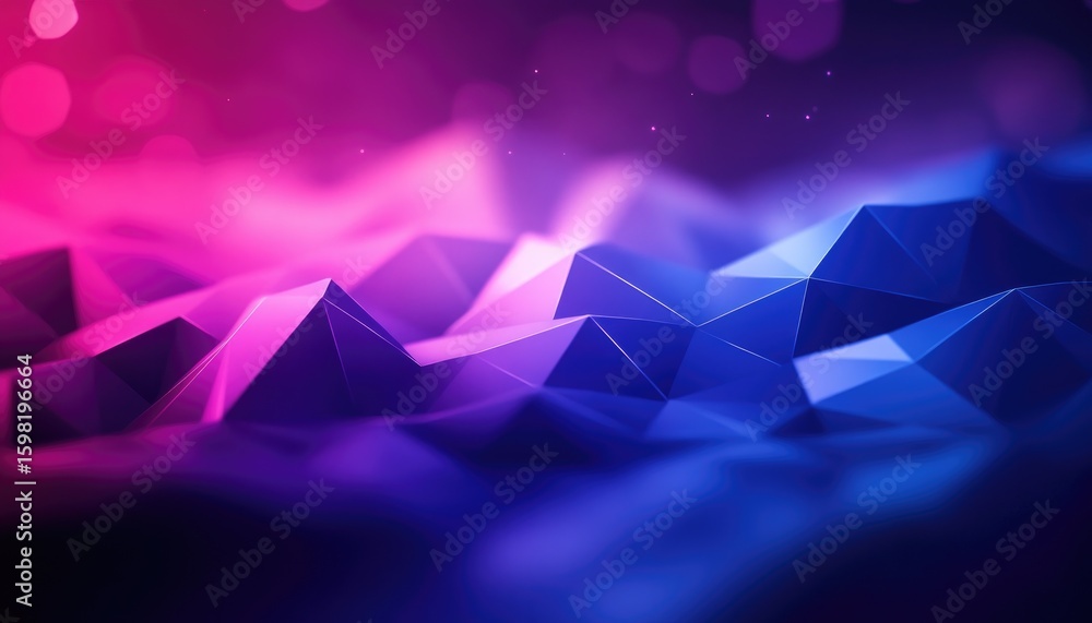 Aufkleber abstract low poly polygon mesh in blue and purple gradient with sparkles background