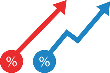 Growth Arrows with Percent Symbols – Straight and Zigzag Upward Indicators for Analytics, Business Reports, and Trend Visuals