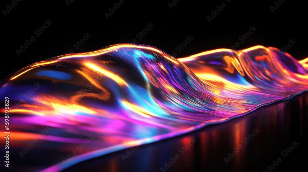 Poster abstract metallic wave with fluid design and shimmering colorful reflections