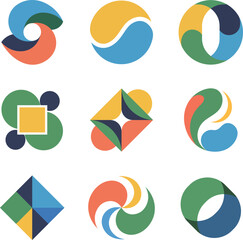 Obraz premium Collection of abstract geometric logos featuring colorful shapes for branding and creative design