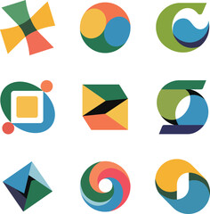 Collection of modern abstract geometric shapes in vibrant colors for design and branding