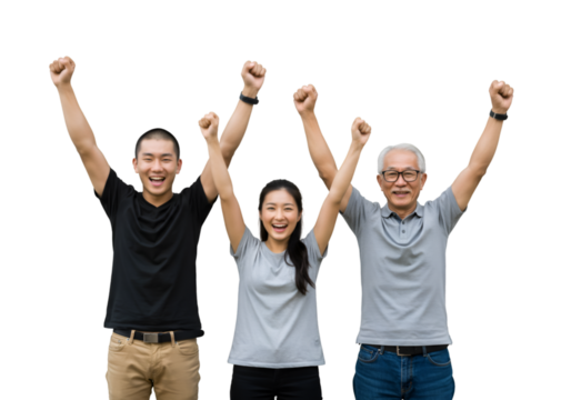 Isolated Photo Three People Raising Hands Celebrating