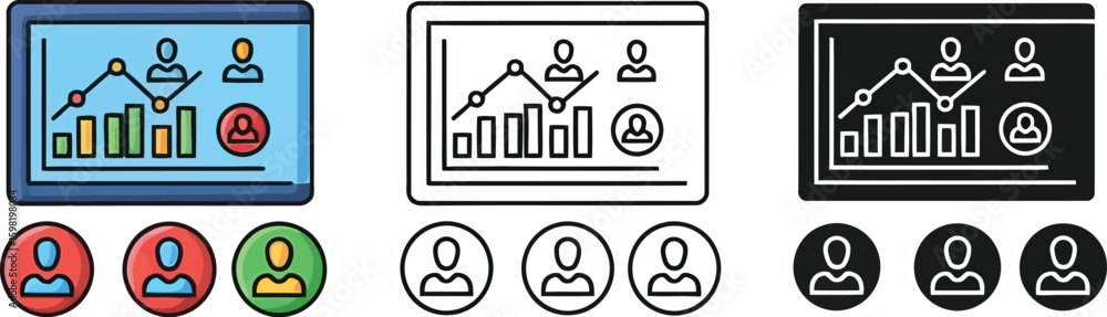Aufkleber data analysis dashboard with team members and graph report for business performance analysis icon se
