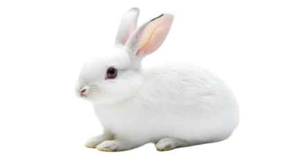 White Rabbit Sitting on White Background - Professional Quality Image
