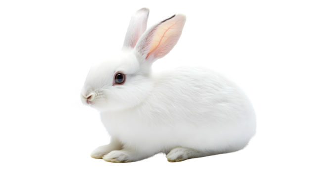 White Rabbit Sitting on White Background - Professional Quality Image
