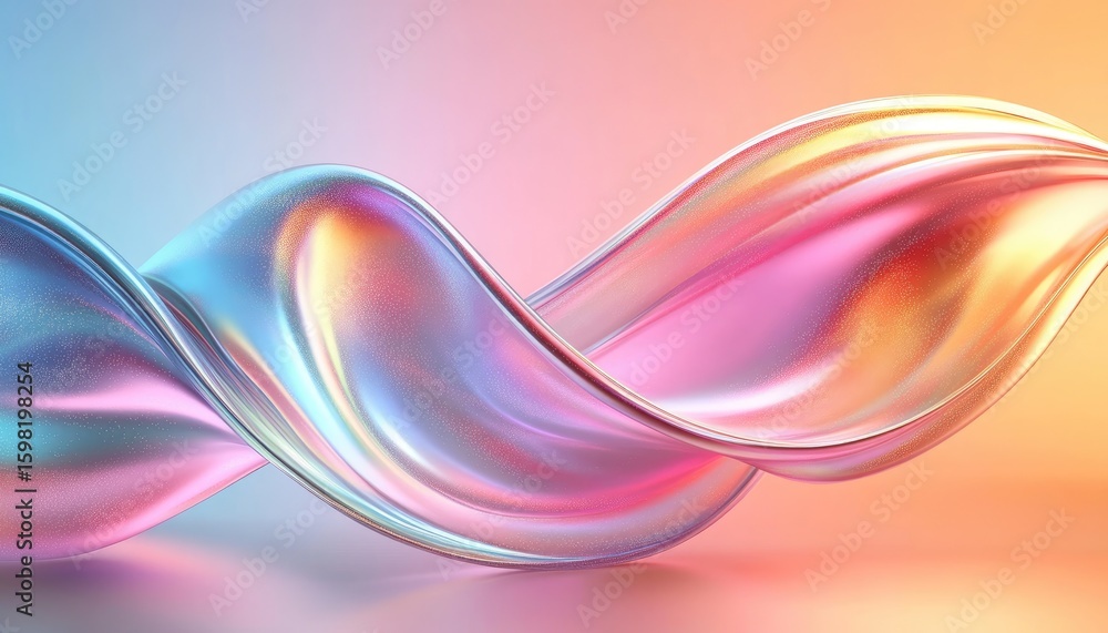 Poster abstract swirl fluid metallic ribbon with iridescent texture on gradient background