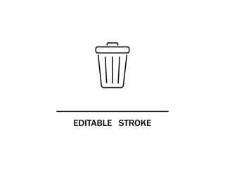 Recycling bin and bag icon. Black outline of a trash can waste container with editable stroke on a white background. 