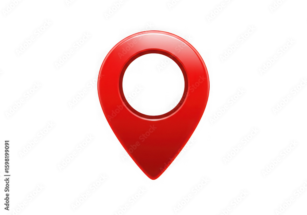 Poster a glossy red location pin is isolated on a transparent background indicating a