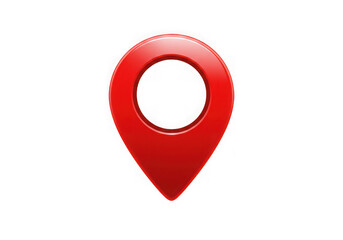 A glossy red location pin is isolated on a transparent background indicating a
