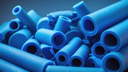 Fototapeta premium Close-up of blue foam tubes, used for insulation or craft projects.