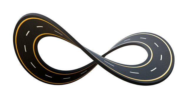 Infinity road isolated. Perfect for apps, websites, or travel design, representing endless roads, transportation, and a futuristic journey. Infinity-shaped highway.