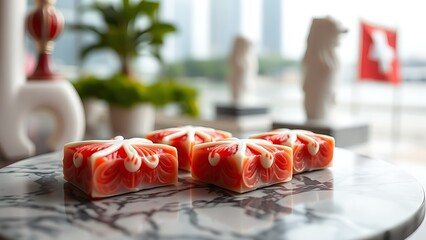 Traditional brass coffee pot with intricate engravings and steam against sunset-hued backdrop.