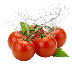 Isolated Photo of Ripe Red Tomatoes with Water Splash