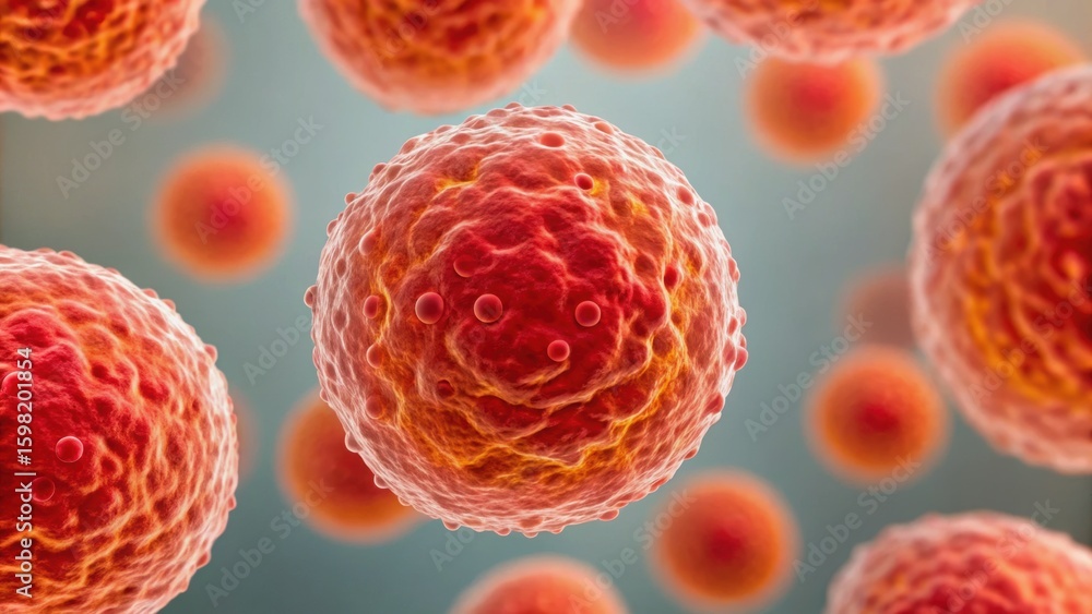 Poster microscopic view of cells showcasing intricate details and vibrant colors, representing the complexi