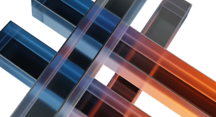 Abstract geometric shapes with blue and orange gradients crossing isolate intersecting