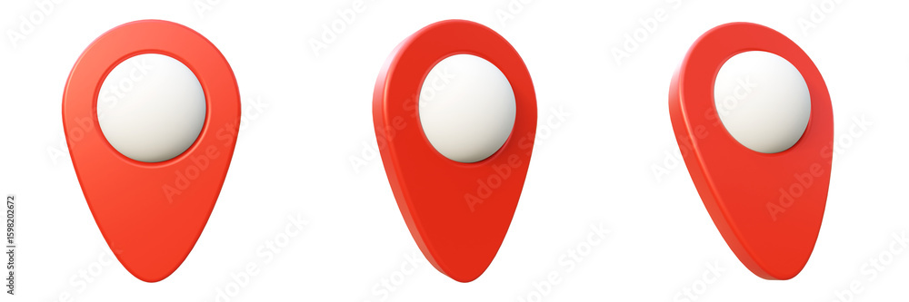 Fototapete set of red map point in different positions, location pin isolated. isolated map pointer set. naviga