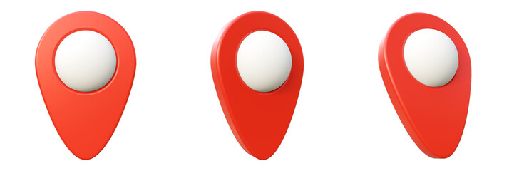 Set of red map point in different positions, location pin isolated. Isolated map pointer set. Navigation gps pointer symbol.
