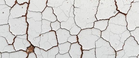 Fototapeta premium Cracked, aged white ceramic surface with visible texture and fissures, background texture, distressed