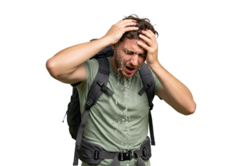 Photo of Exhausted Hiker Sweating and Dehydrated