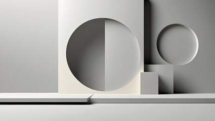 4K ultra-minimal abstract wallpaper using negative space to form shapes (circle, square, arc), soft monochrome tones (white, ivory, ash), high contrast layout but extremely clean, intelligent composit