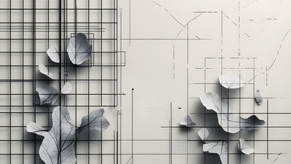 4K abstract wallpaper with clean hand-drawn grid or blueprint elements, imperfect lines but intentional layout, monochrome pencil texture, white paper tone background, human-meets-math aesthetic