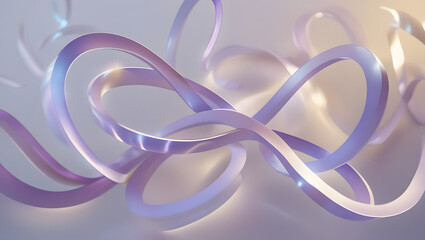 4K abstract wallpaper showing looping figure-eight shapes or Möbius strips, rendered in soft gradients (lavender, mist blue, sand), soft light reflection, motionless flow for meditation or focus