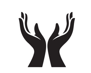 A graphic illustration of two black hands reaching upwards symmetrically on a white background design element