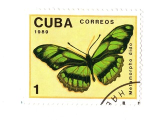 A vintage postage stamp from Cuba isolated on a white background.
