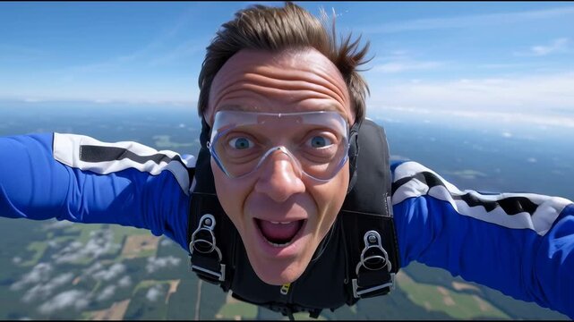 Exciting skydiver experience captured during freefall above a stunning landscape
