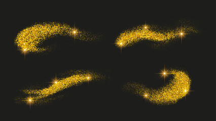 Gold glitter swash shiny stroke shape, luxury party element	set