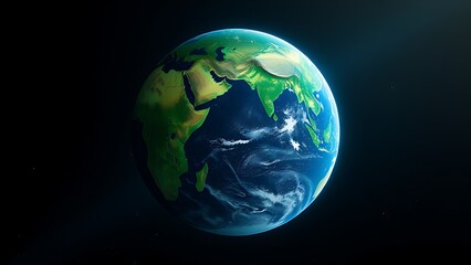 Fototapeta premium Vibrant Earth globe floating in space, showcasing continents with atmospheric lighting.