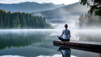 Peaceful meditation by lakeside - Powered by Adobe
