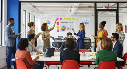 Innovative Team Collaborating on Diversity And Inclusion Strategy In A Modern Office