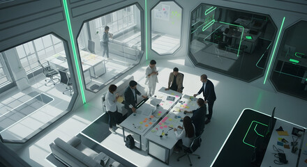 Innovative Team Collaboration In Futuristic Office Space For Success