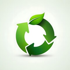 Obraz premium Green recycling symbol with a leaf on a light background