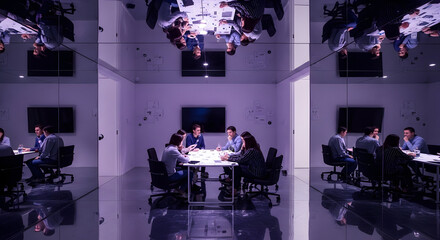 Innovative Workspace Meeting In Mirrored Room For Productive Strategy Sessions