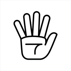 Black outline of a hand with five fingers spread open on white background open hand palm