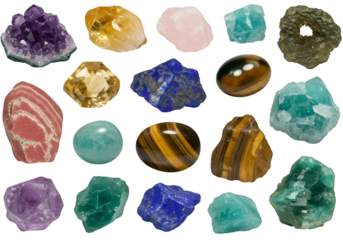 Isolated Set of Colorful Gemstones on Transparent Background