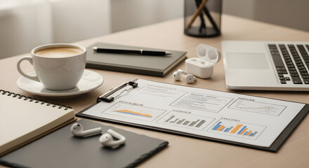 Inspiring Workplace Setup With Coffee Ready To Work On Desk