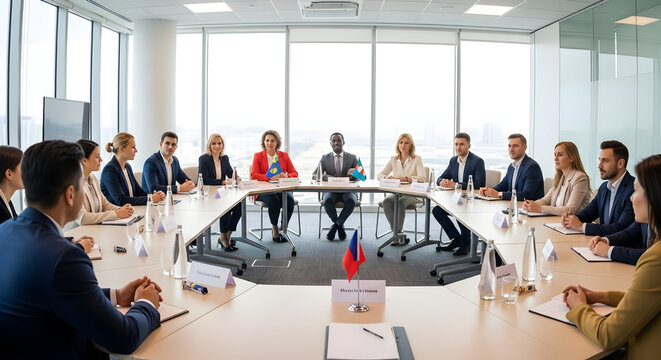 International Cooperation At Boardroom Meeting For Global Diplomacy And Relationship