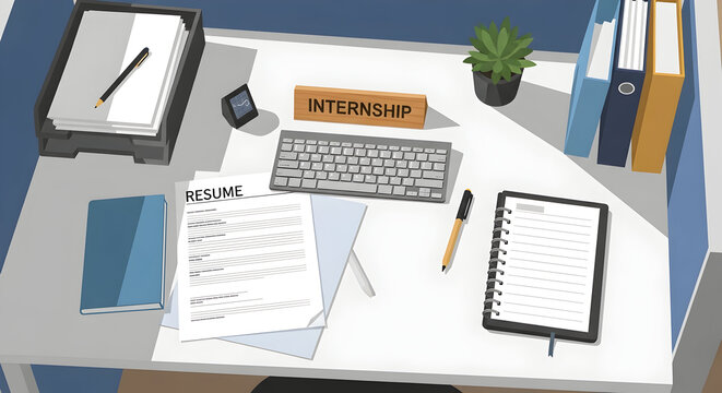 Internship Application Preparation Process On A Workplace Desk Environment