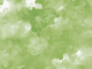 Green watercolor abstract background. Hand-painted texture of white clouds or smoke on a vibrant, fresh green wash.
