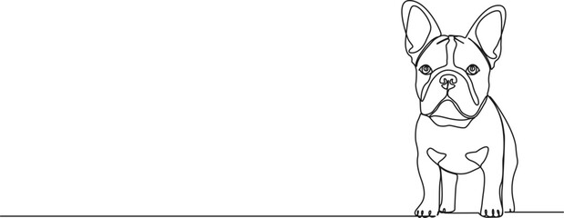 continuous single line drawing of cute french bulldog, line art vector illustration