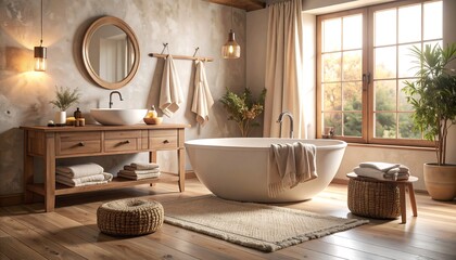 Modern Bathroom Interior with Bathtub and Vanity