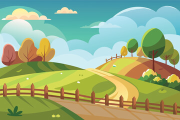 Fototapeta premium Vibrant countryside landscape with winding path and autumn trees