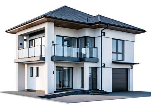 Modern suburban house png, isolated on white on transparent background, simple home suburban home hd