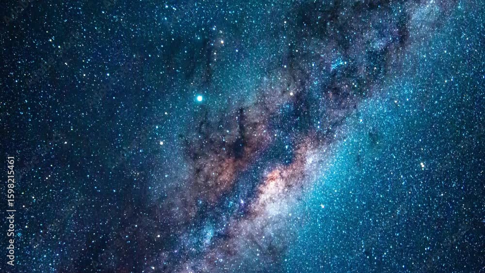 Wall mural galaxy exploration through outer space towards glowing milky way galaxy.