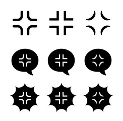 怒りマークと吹き出し付きの感情アイコンセット（イライラ ストレス 怒る 表現素材 ベクター）