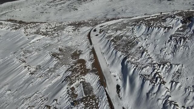 Lesotho&rsquo;s Remote Moutain Road Buried in Snow &ndash; July 2025 Aerial Scene, Southern Africa.