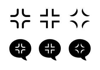 怒りマークと吹き出し付きの感情アイコンセット（イライラ ストレス 怒る 表現素材 ベクター）